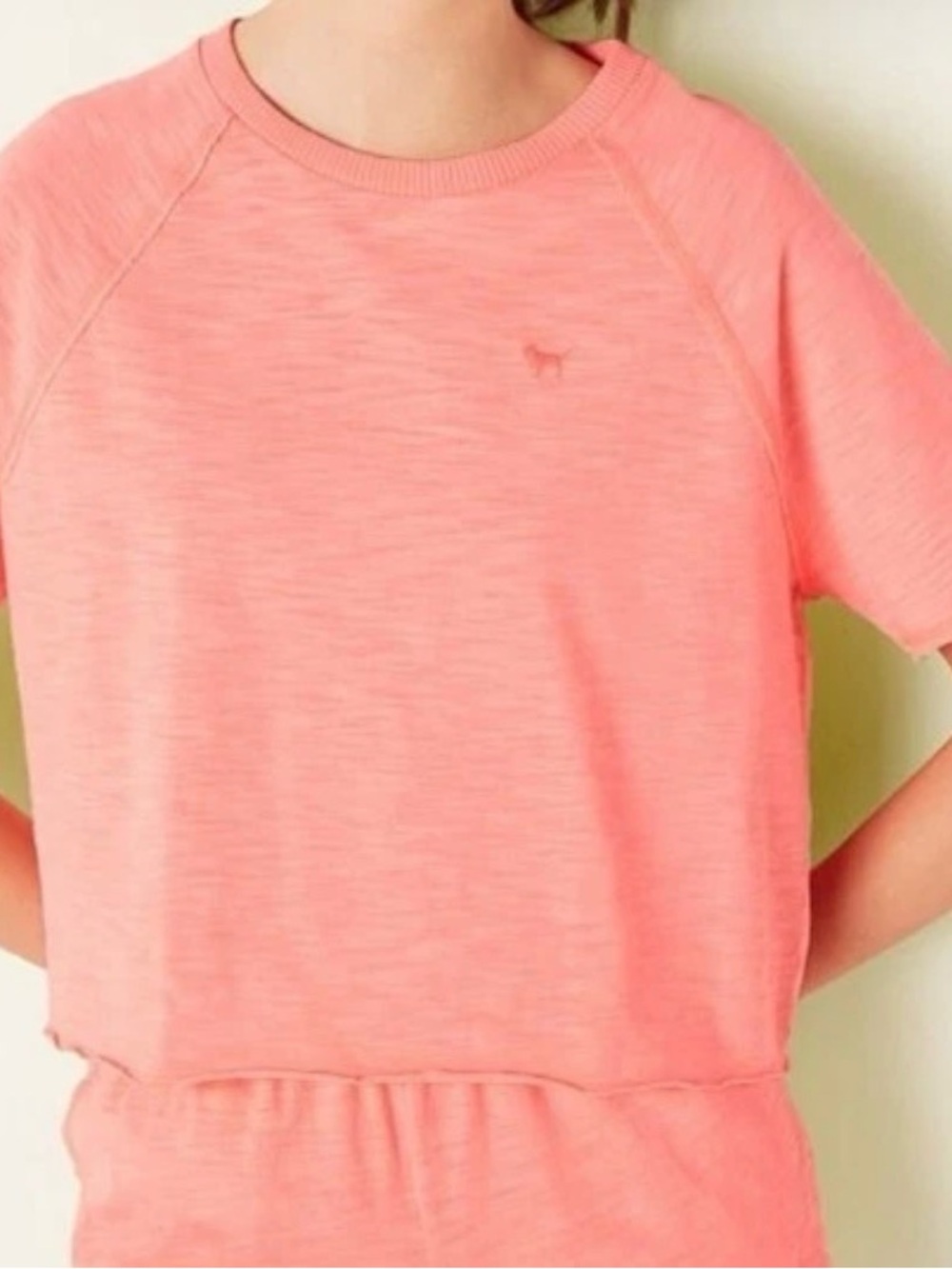 Pink Victoria Secret Summer Lounge Cotton Short Sleeve Cropped Tee, Size XL, NWT